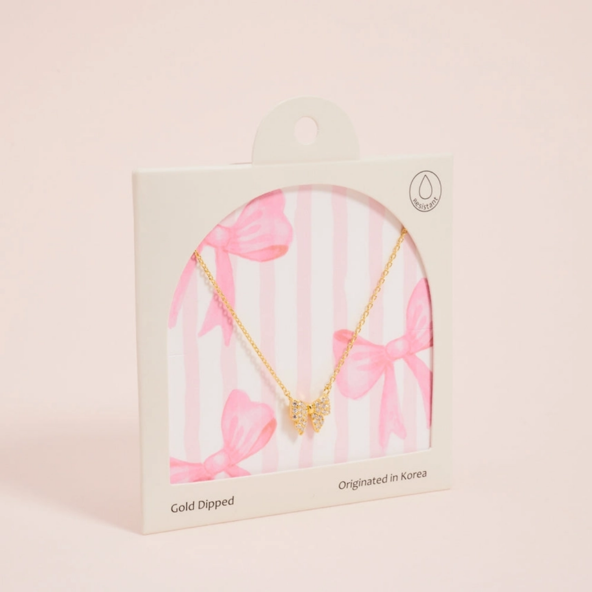 18K Gold Dipped Dainty Ribbon Bow Cz Necklace